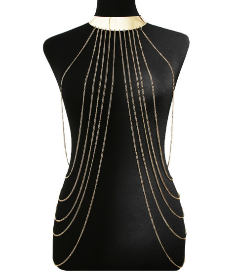 Bijou Tour de cou avec chaines de corps doré - BCHA001GLD